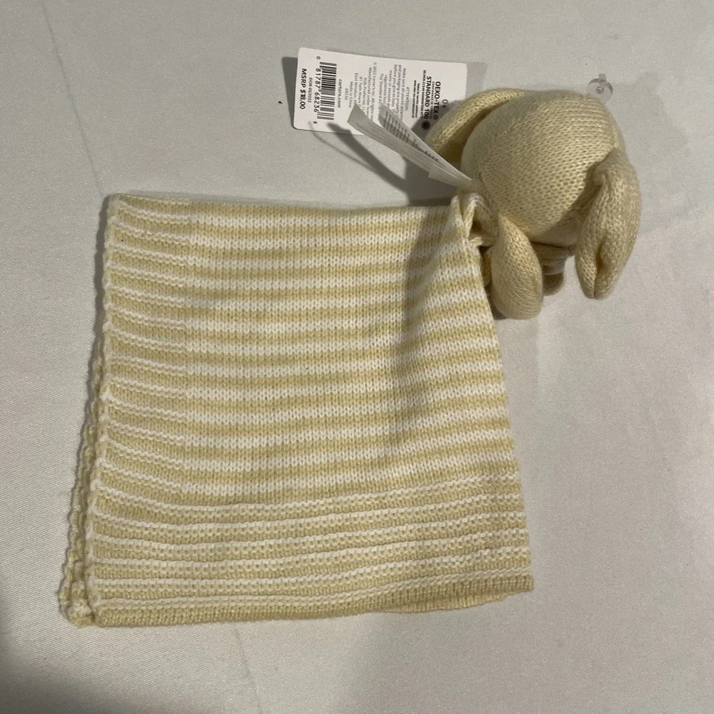 NEW Carters Knit Puppy Dog Security Blanket White &‎ Yellow Striped Baby Lovey - Picture 3 of 5
